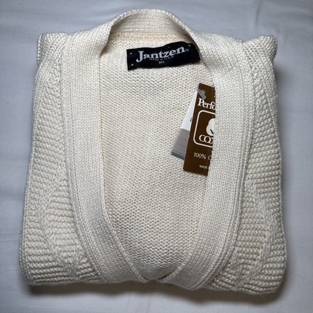 Vintage Jantzen Mens XL Vest 80s Natural Cable Knit Button Cardigan Sweater NWT - Picture 12 of 12